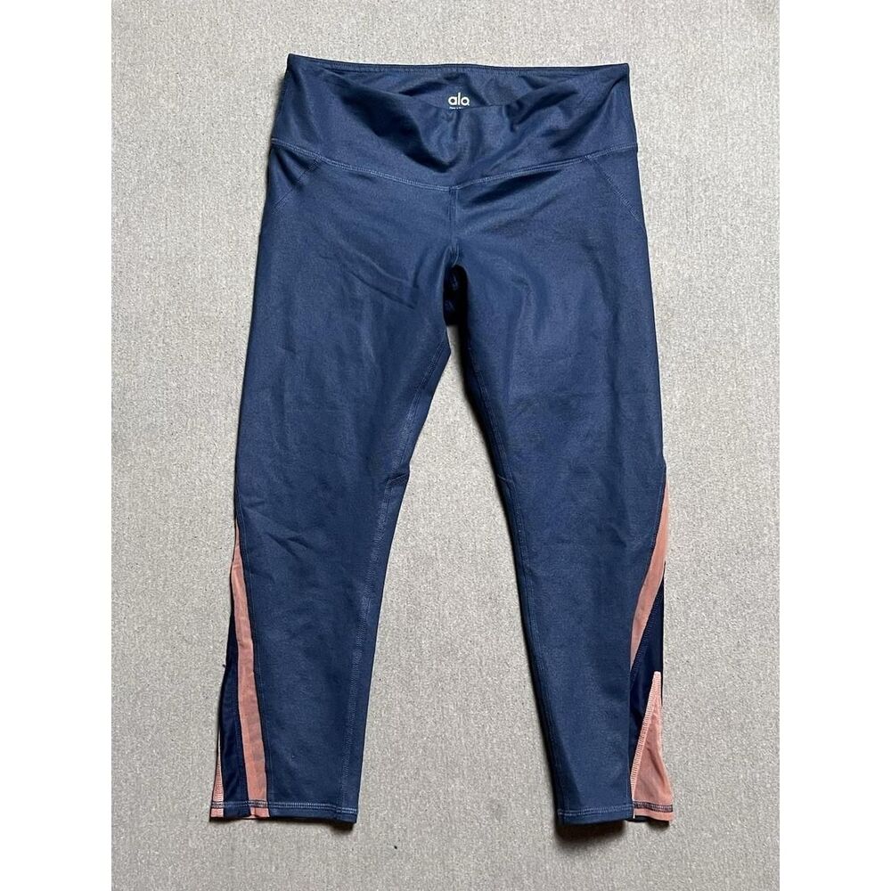 Alo Leggings Women's M Blue Compression Logo Performance Pull On Yoga Gym